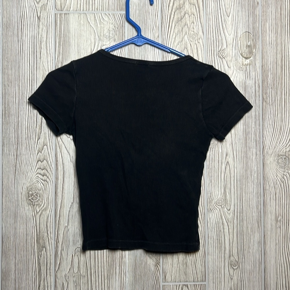 Brandy Melville Black Button-Down Top Ribbed - Picture 4 of 4
